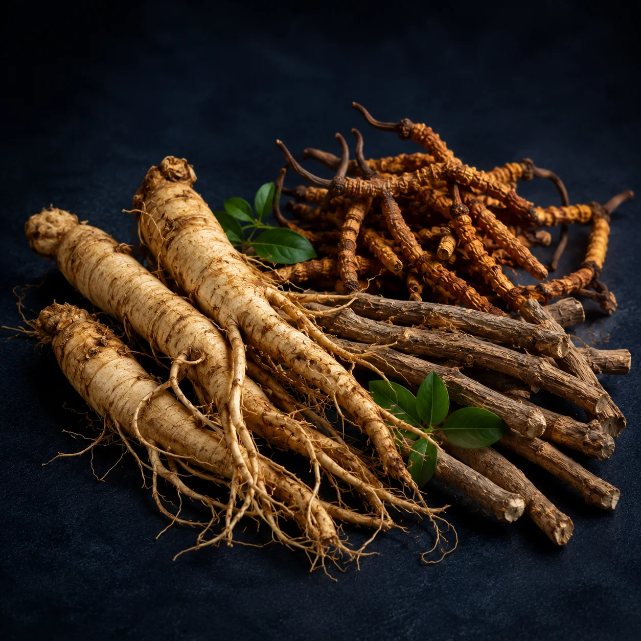 Adaptogen herbs including ginseng and ashwagandha
