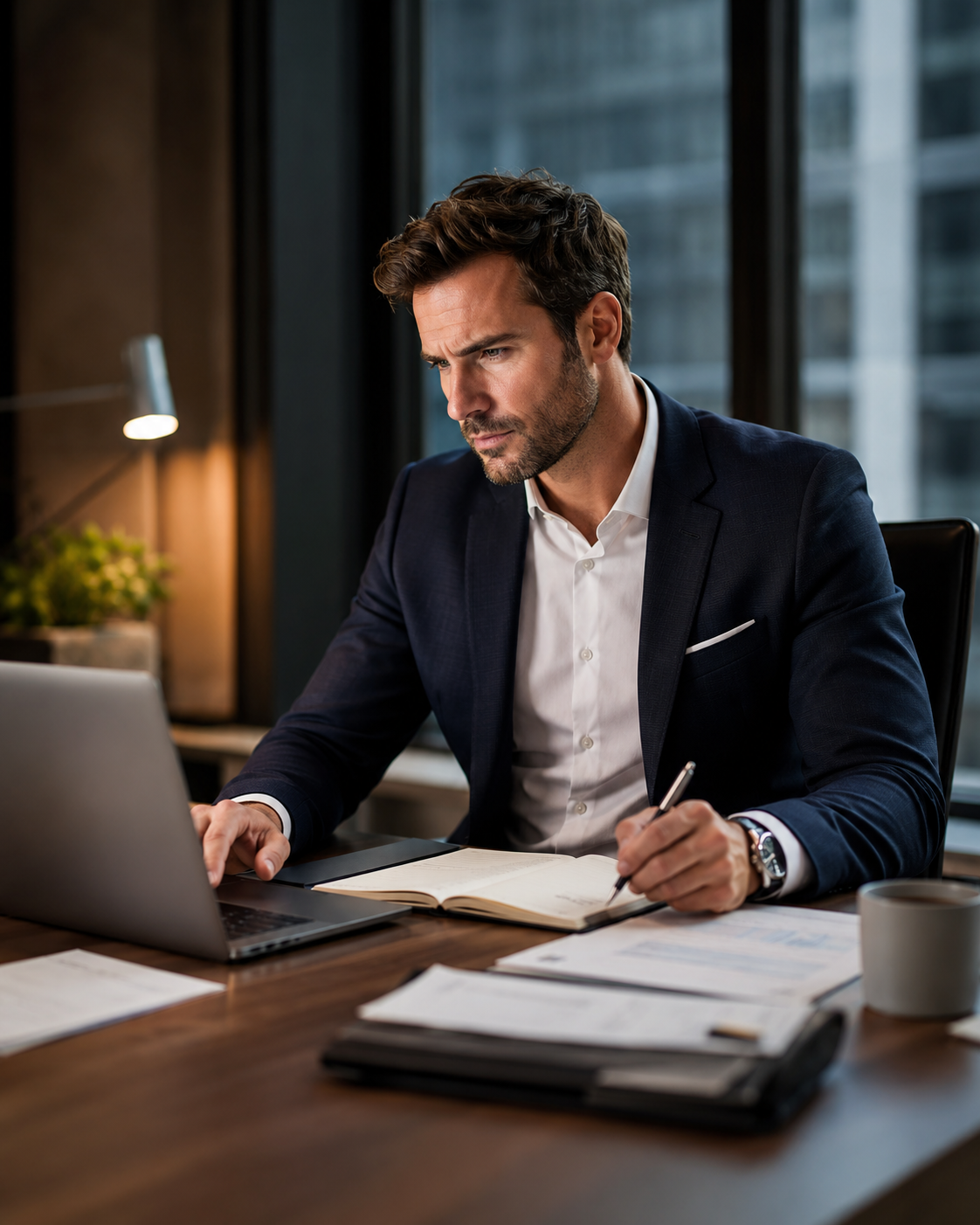 Man focused at office desk